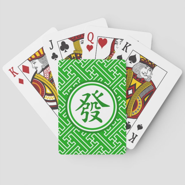 Lucky Mahjong Symbol - Dark Green Playing Cards (Back)