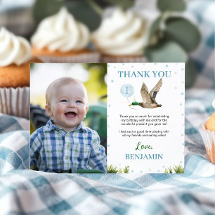Lucky Mallard Duck Boy Birthday Photo Thank You Card