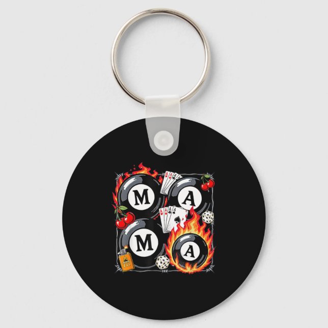 Lucky Mama Billiard 8 Cherry Mother's Day Mom Life Key Ring (Front)