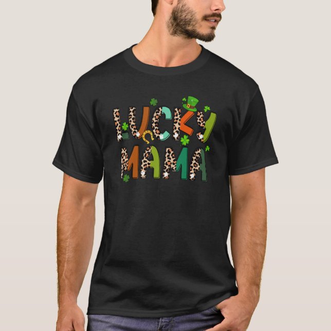 Lucky Mama Family St Patrick Day Mom Cute Mother's T-Shirt (Front)