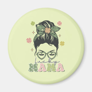 Lucky Mama - Messy Bun - Clover St. Patrick’s Magnet