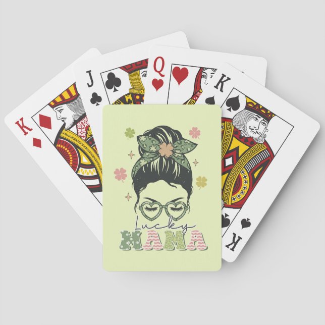 Lucky Mama - Messy Bun - Clover St. Patrick’s Playing Cards (Back)