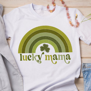 Lucky Mama Retro St Patrick's Day Word Art Rainbow T-Shirt
