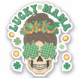 Lucky Mama Skeleton with Clovers and Horseshoes