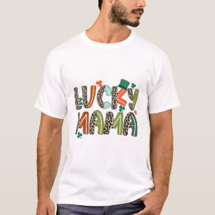 Lucky Mama St Patricks Day Horseshoe Shamrock 4 Le T-Shirt