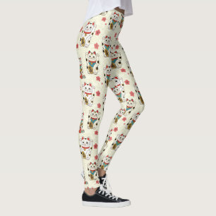 Lucky Maneki Neko Cat Print Leggings