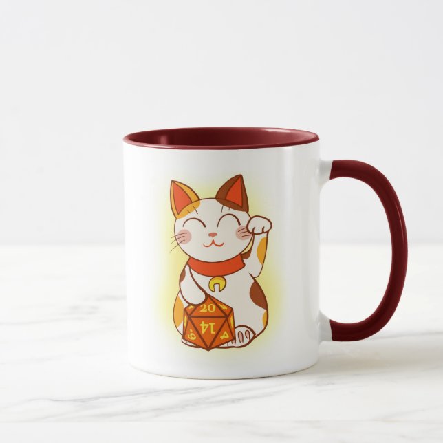 Lucky Maneki Neko D20 Dice Cat Mug (Right)