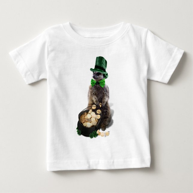 Lucky Meerkat with Pot Of Gold St. Patrick's Day Baby T-Shirt (Front)