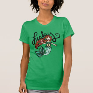 Lucky Mermaid Shamrock Redhead Irish Mermaids T-Shirt