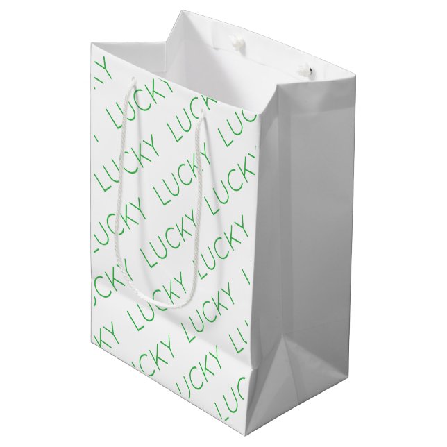 LUCKY Modern Typography Shamrocks Irish Fun Medium Gift Bag (Front Angled)