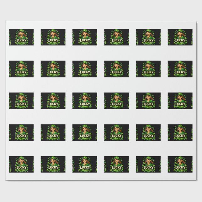 Lucky Mom – St. Patrick’s Day Clover Design Wrapping Paper (Flat)