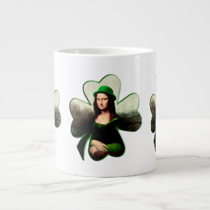 Lucky Mona Lisa St Patrick's Day Clover Large Coffee Mug