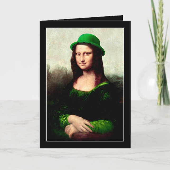 Lucky Mona Lisa St Patrick's Day Shamrock Card (Front)