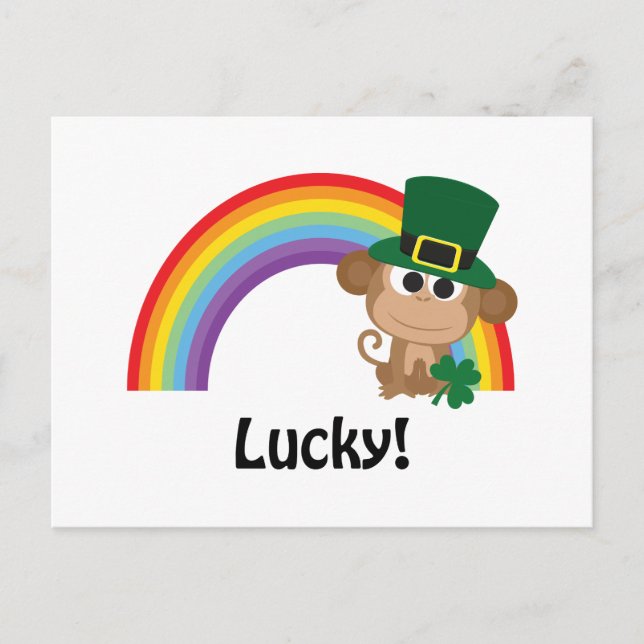 Lucky Monkey Leprechaun Postcard (Front)