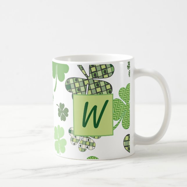 Lucky Monogram St. Patrick's Day Clovers Coffee Mug (Right)
