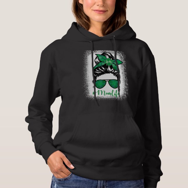 Lucky Mum Life Messy Bun Shamrock St Patrick's Day Hoodie (Front)