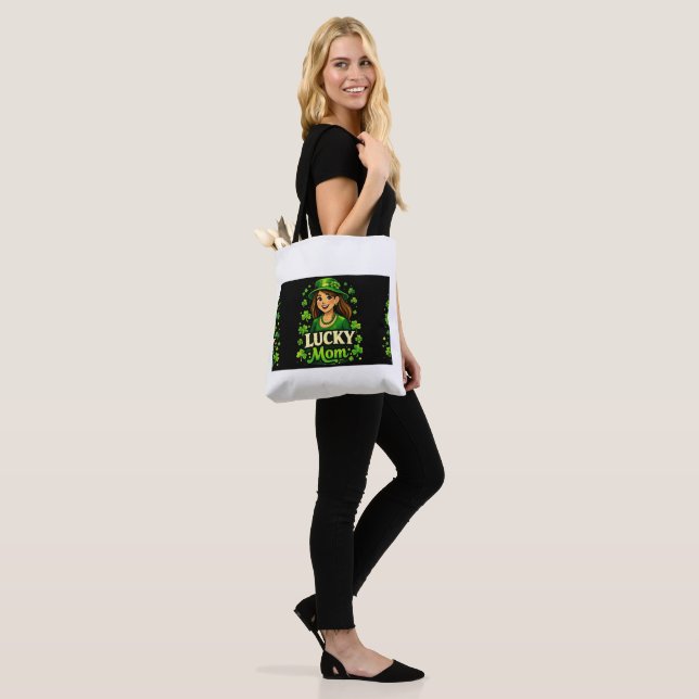 Lucky Mum – St. Patrick’s Day Clover Design Tote Bag (On Model)