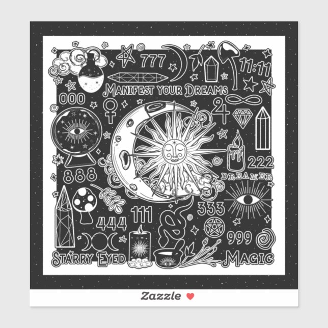 Lucky Numerology Manifesting Magic Black & White  (Sheet)