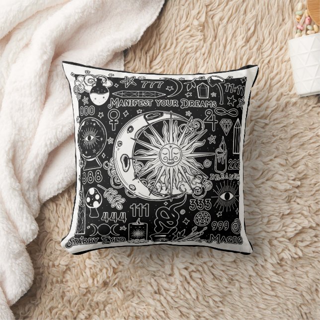 Lucky Numerology Manifesting Magic Black & White  Cushion (Blanket)