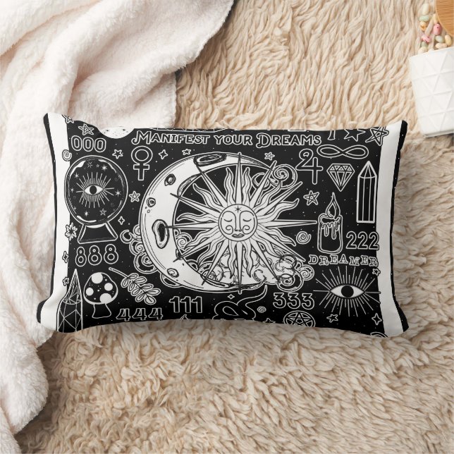 Lucky Numerology Manifesting Magic Black & White  Lumbar Cushion (Blanket)