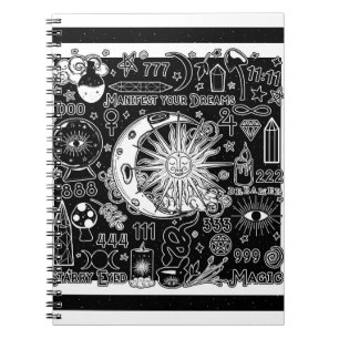 Lucky Numerology Manifesting Magic Black & White  Notebook