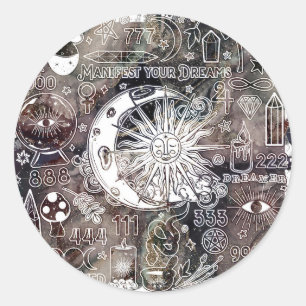 Lucky Numerology Manifesting Magic Galaxy Grunge Classic Round Sticker
