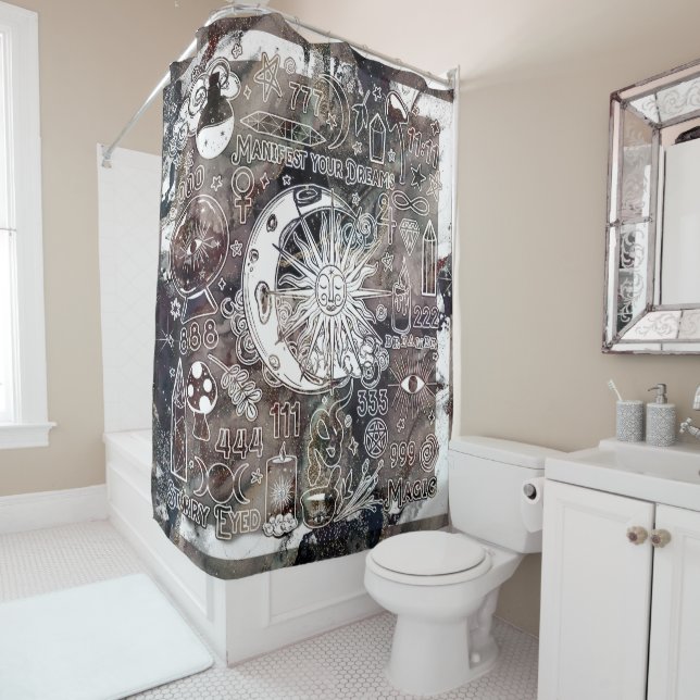 Lucky Numerology Manifesting Magic Galaxy Grunge Shower Curtain (In Situ)
