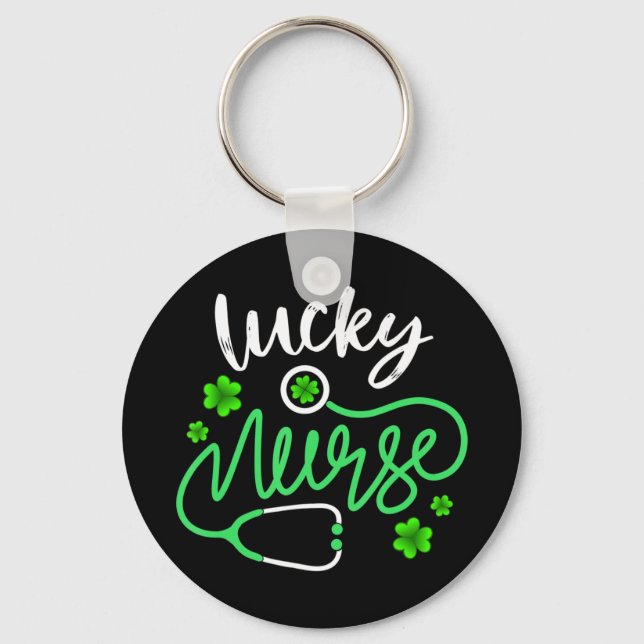 Lucky Nurse RN - Funny Saint Patricks Day Shamrock Key Ring (Front)