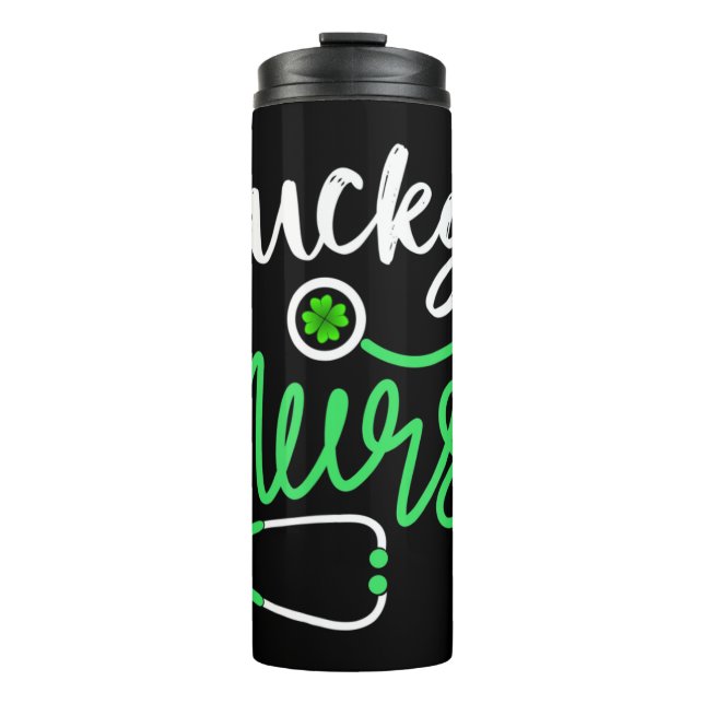 Lucky Nurse RN - Funny Saint Patricks Day Shamrock Thermal Tumbler (Front)