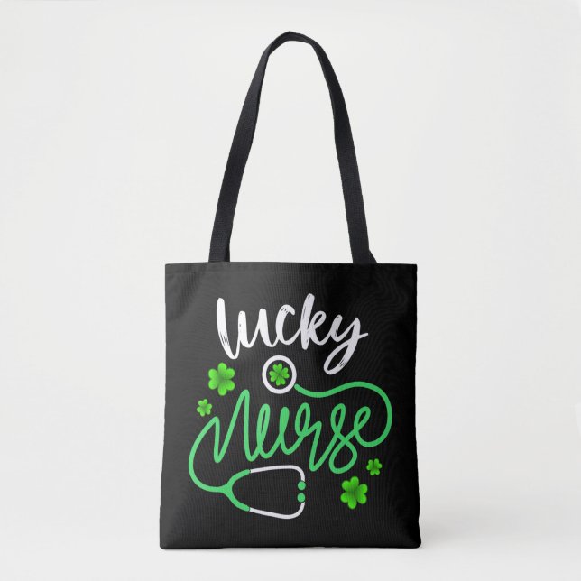 Lucky Nurse RN - Funny Saint Patricks Day Shamrock Tote Bag (Front)