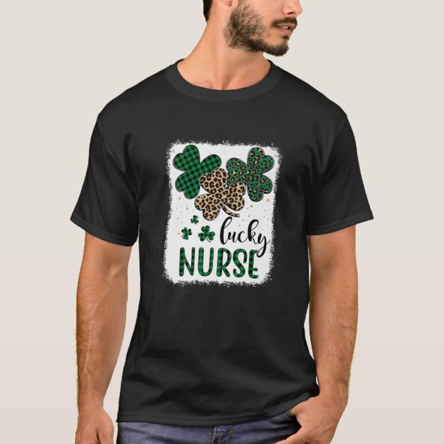 Lucky Nurse St Patrick's Day Leopard Plaid Shamroc T-Shirt (Front)