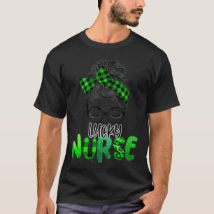 Lucky Nurse St Patrick's Day Nurse Shamrock Messy T-Shirt