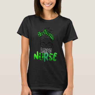 Lucky Nurse St Patrick's Day Nurse Shamrock Messy  T-Shirt