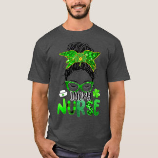 Lucky Nurse St Patrick's Day Nurse Shamrock Messy  T-Shirt