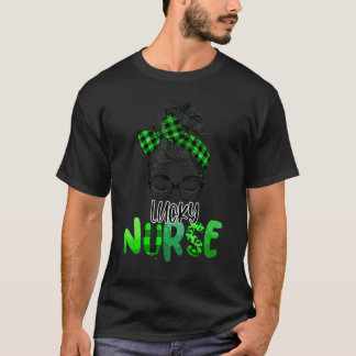 Lucky Nurse St Patrick's Day Nurse Shamrock Messy  T-Shirt
