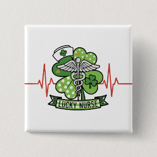 Lucky Nurse St. Patrick's Day Shamrock EKG Heartbe 15 Cm Square Badge