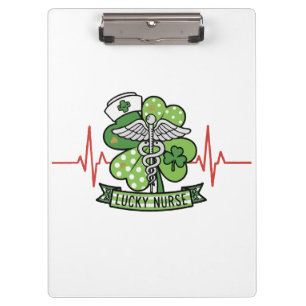 Lucky Nurse St. Patrick's Day Shamrock EKG Heartbe Clipboard