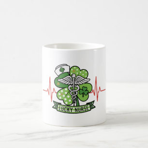 Lucky Nurse St. Patrick's Day Shamrock EKG Heartbe Coffee Mug
