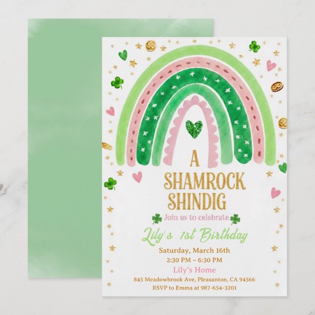 Lucky One 1st Birthday Invitation (Front/Back)