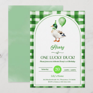 Lucky One 1st Birthday Invitation Duck & Shamrock