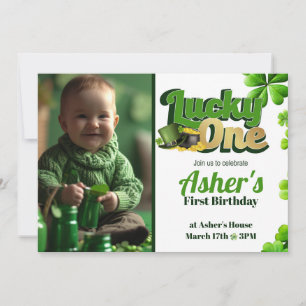 Lucky One 1st Birthday Invitation w/ Photo