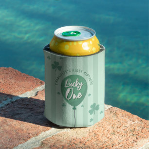Lucky One 1st Birthday St Patricks Day Clover Can Cooler