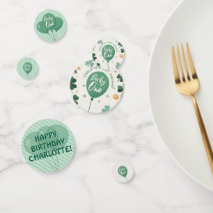 Lucky One 1st Birthday St Patricks Day Clover Confetti