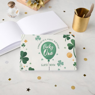 Lucky One 1st Birthday St Patricks Day Clover Guest Book