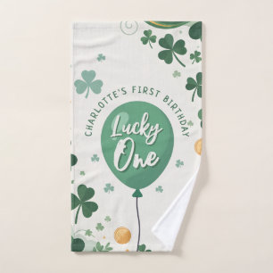 Lucky One 1st Birthday St Patricks Day Clover Hand Towel