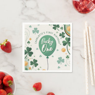 Lucky One 1st Birthday St Patricks Day Clover Napkin