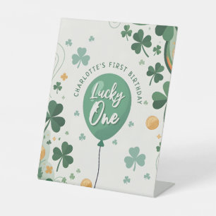 Lucky One 1st Birthday St Patricks Day Clover Pedestal Sign