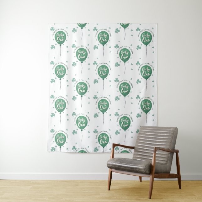Lucky One 1st Birthday St Patricks Day Clover Tapestry (In Situ)