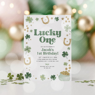 Lucky One 1st Birthday St Patricks Day Green Gold Invitation