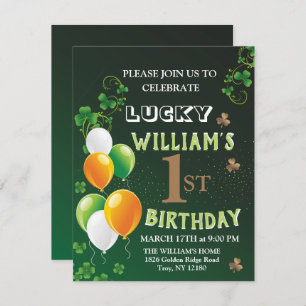 Lucky One 1st Birthday, St. Patrick's Day Leprecha Holiday Card